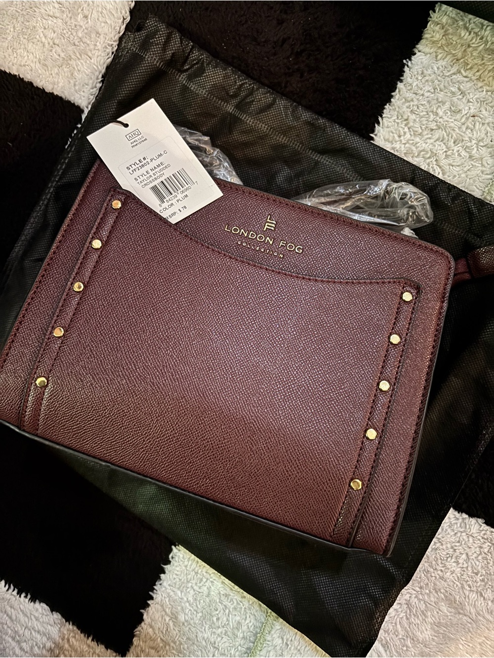 London Fog Men's Messenger Bag - Wine with Gold Hardware
